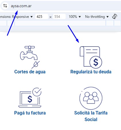 AySA: Tarifa Social Y Cómo Regularizar Deudas. Imagen extraída del sitio web de AySA.
