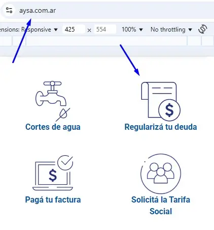 AySA: Tarifa Social Y Cómo Regularizar Deudas. Imagen extraída del sitio web de AySA.