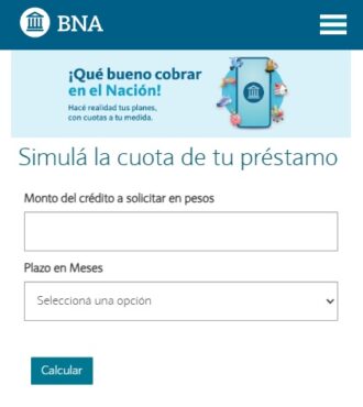 Simulador de Pr&eacute;stamos Personales Banco Naci&oacute;n: Calcul&aacute; Tu Cr&eacute;dito, Simulador. Imagen extra&iacute;da del sitio web de Banco Naci&oacute;n.